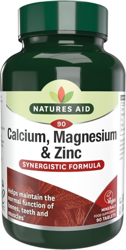 Natures Aid Calcium, Magnesium and Zinc, Maintain Normal Bones, Teeth and Muscle Function, Vegan, 90 Tablets