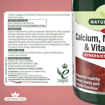 Natures Aid Calcium, Magnesium and Zinc, Maintain Normal Bones, Teeth and Muscle Function, Vegan, 90 Tablets - Image 19