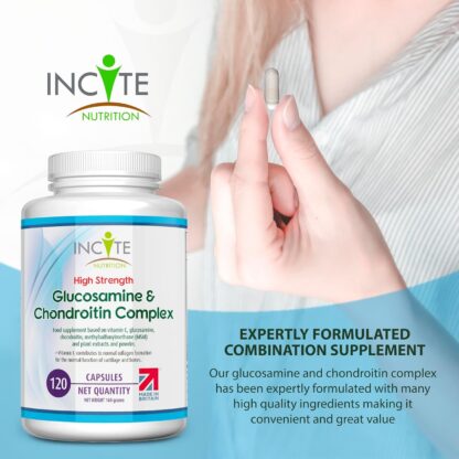 Glucosamine and Chondroitin High Strength Complex with MSM, Vitamin C, Ginger, Rosehip & Turmeric - 120 Premium Capsules Joint Care Supplements Made in The UK by Incite Nutrition - Image 5