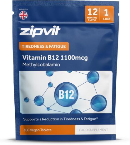 Zipvit Vitamin B12 Tablets High Strength 1100mcg, 1 Year Supply, Pure Methylcobalamin, 360 Vegan Tablets, Reduces Tiredness, Improves Energy, Supports Immunity