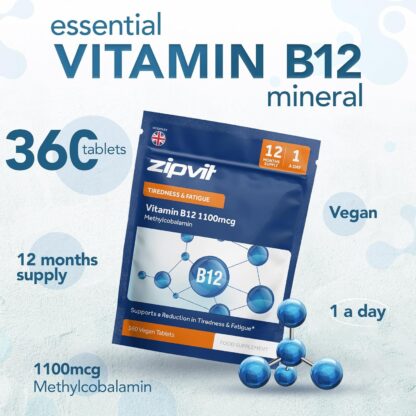 Zipvit Vitamin B12 Tablets High Strength 1100mcg, 1 Year Supply, Pure Methylcobalamin, 360 Vegan Tablets, Reduces Tiredness, Improves Energy, Supports Immunity - Image 2