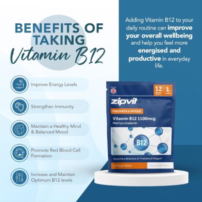 Zipvit Vitamin B12 Tablets High Strength 1100mcg, 1 Year Supply, Pure Methylcobalamin, 360 Vegan Tablets, Reduces Tiredness, Improves Energy, Supports Immunity - Image 3