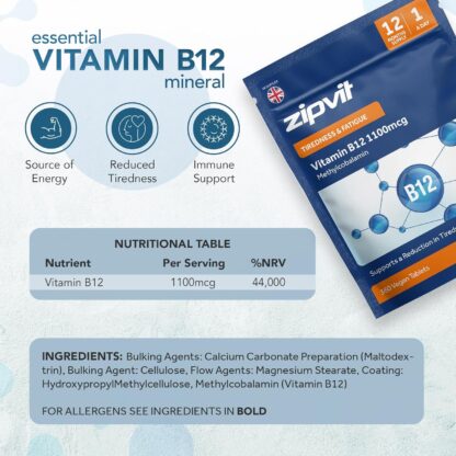 Zipvit Vitamin B12 Tablets High Strength 1100mcg, 1 Year Supply, Pure Methylcobalamin, 360 Vegan Tablets, Reduces Tiredness, Improves Energy, Supports Immunity - Image 6