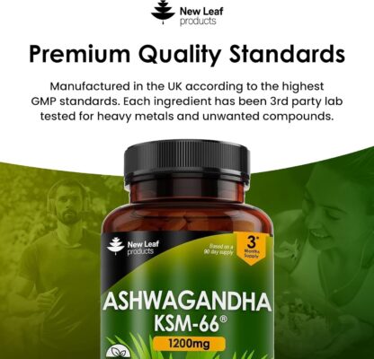 Ashwagandha KSM-66 and Lions Mane Capsules - High Strength 2000mg KSM-66 Ashwaghandha Root Extract and Lions Mane Mushroom Extract - 120 Vegan Capsules with Black Pepper - UK Made by New Leaf - Image 12