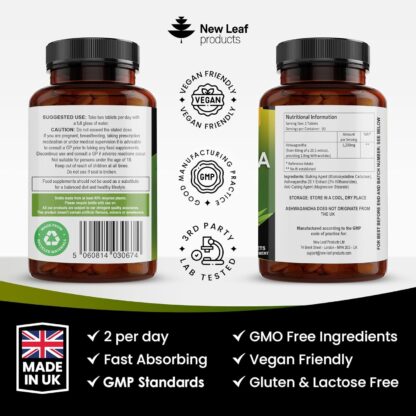 Ashwagandha KSM-66 and Lions Mane Capsules - High Strength 2000mg KSM-66 Ashwaghandha Root Extract and Lions Mane Mushroom Extract - 120 Vegan Capsules with Black Pepper - UK Made by New Leaf - Image 13