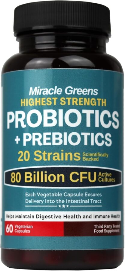 80 Billion CFU Probiotics - 20 Strains + Prebiotics | Digestive & Gut Health - for Good Gut Flora, Gas and Bloating | Scientifically Proven Probiotics for Women & Men | Made in The UK – 2 Month Supply