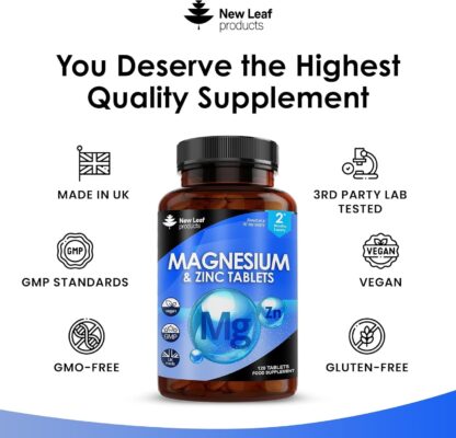 Magnesium Supplements 516mg with Zinc - 120 Magnesium Tablets Supports Muscle Bone Health, Tiredness - High Strength Contributes to Many Health Factors Easy to Swallow Sleep Supplement (not Capsules) - Image 4