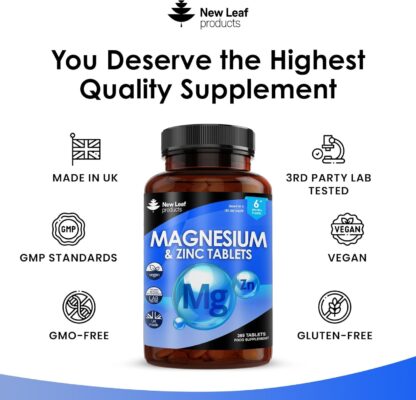 Magnesium Supplements 516mg with Zinc - 120 Magnesium Tablets Supports Muscle Bone Health, Tiredness - High Strength Contributes to Many Health Factors Easy to Swallow Sleep Supplement (not Capsules) - Image 10