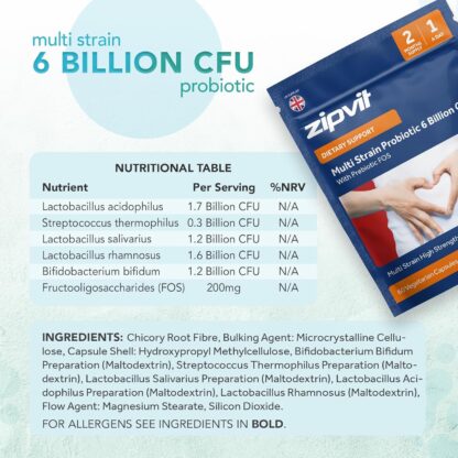 Zipvit Probiotic 6 Billion CFU with Prebiotic, Multi Strain Probiotics for Gut Health, 5 Strains Including Lactobacillus Acidophilus, 60 Vegetarian Capsules for Women & Men, 2 Month Supply - Image 4