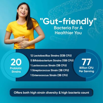 Bio Cultures Complex Probiotics and Prebiotics - 77 Billion CFU - 20 Live Bacterial Cultures - 60 Probiotic Complex Capsules for Women & Men - Lactobacillus Acidophilus, Gasseri, Rhamnosus & Reuteri - Image 2