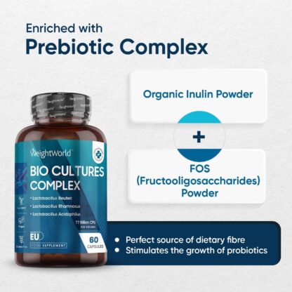 Bio Cultures Complex Probiotics and Prebiotics - 77 Billion CFU - 20 Live Bacterial Cultures - 60 Probiotic Complex Capsules for Women & Men - Lactobacillus Acidophilus, Gasseri, Rhamnosus & Reuteri - Image 3