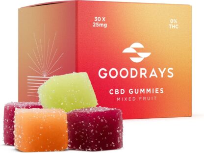 Goodrays - CBD Gummies - High Strength 30 x 25mg Mixed Fruits CBD Edibles - Reduce Stress, Calm Anxiety, Unwind, Improve Sleep