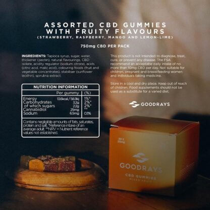 Goodrays - CBD Gummies - High Strength 30 x 25mg Mixed Fruits CBD Edibles - Reduce Stress, Calm Anxiety, Unwind, Improve Sleep - Image 7