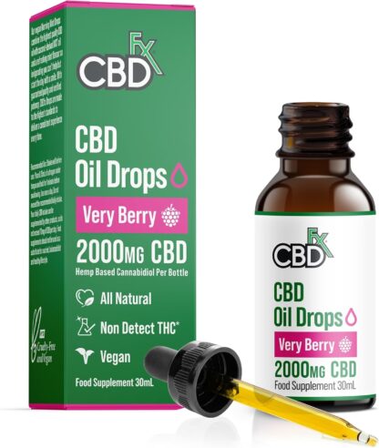 CBDfx 2000mg CBD Oil, High Strength CBD Oil, Very Berry Flavoured CBD Oil Drops, Vegan, Natural, Non-GMO, Blended with MCT Oil, No THC, 30ml (40 Days)