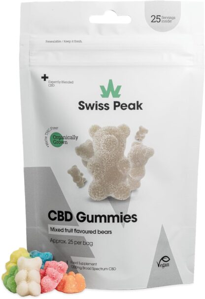 Swiss Peak 1200mg CBD Gummies, Delicious Edible Bears, UK-Made, Vegan, THC-Free, Premium CBD for Relaxation & Wellness, On-The-Go Grab Bag – 25 Gummies Per Pack