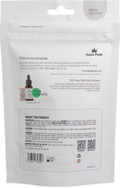 Swiss Peak 1200mg CBD Gummies, Delicious Edible Bears, UK-Made, Vegan, THC-Free, Premium CBD for Relaxation & Wellness, On-The-Go Grab Bag – 25 Gummies Per Pack - Image 5