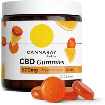 Cannaray CBD Gummies, 300mg | Regular Strength | Delicious Natural Orange | Vegan, THC-Free & GMO-Free (30 Gummies)