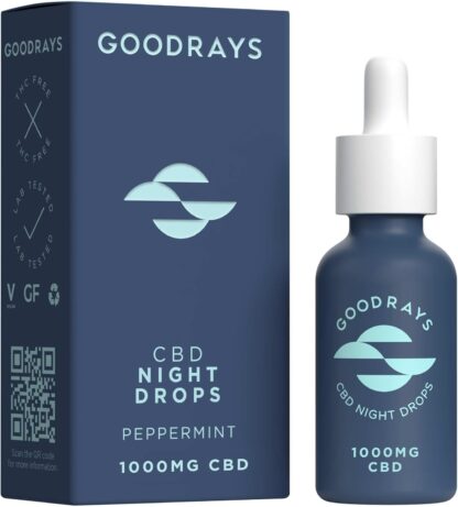 Goodrays, 1000mg High Strength CBD Oil Drops for Sleep, Peppermint Cannabidiol Night Drops, Improves Sleep, Stress Relief, Vegan, Gluten Free, 100% Natural, Night-time Use