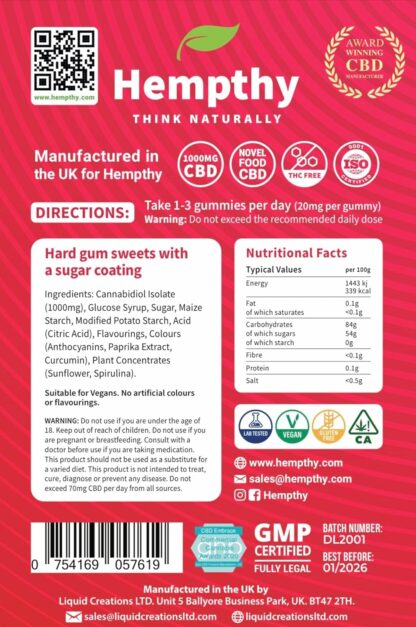 Hempthy CBD Gummies High Strength 1000mg CBD Edibles for Pain Relief & Better Sleep, THC-Free, High Strength CBD Gummy for Anxiety Relief for Adults (American Hard Gums) - Image 2