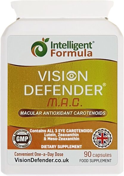 Lutein, Zeaxanthin & Meso-Zeaxanthin Eye Supplement: Vision Defender MAC – Antioxidant Carotenoids “Eye Vitamins” for Eyesight, Eye Care & Health - Vegan/Vegetarian - 90 Capsules/One-A-Day -Made in UK