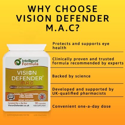 Lutein, Zeaxanthin & Meso-Zeaxanthin Eye Supplement: Vision Defender MAC – Antioxidant Carotenoids “Eye Vitamins” for Eyesight, Eye Care & Health - Vegan/Vegetarian - 90 Capsules/One-A-Day -Made in UK - Image 2