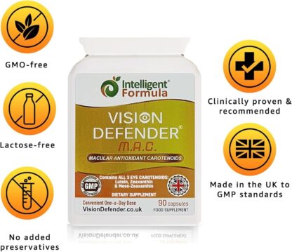 Lutein, Zeaxanthin & Meso-Zeaxanthin Eye Supplement: Vision Defender MAC – Antioxidant Carotenoids “Eye Vitamins” for Eyesight, Eye Care & Health - Vegan/Vegetarian - 90 Capsules/One-A-Day -Made in UK - Image 4