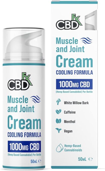 CBDfx 1000mg CBD High Strength Muscle & Joint Cream with Caffeine, Menthol and White Willow Bark, Cooling CBD Formula, Cruelty Free, 50ml Cream