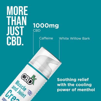 CBDfx 1000mg CBD High Strength Muscle & Joint Cream with Caffeine, Menthol and White Willow Bark, Cooling CBD Formula, Cruelty Free, 50ml Cream - Image 3