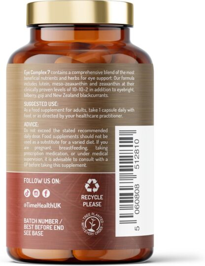 Eye Complex 7-120 Capsules - Lutein, Meso-Zeaxanthin, Zeaxanthin, NZ Blackcurrant, Bilberry, Goji & Eyebright – 4 Month Supply – UK Manufactured - Image 3