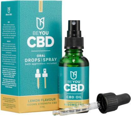 BeYou CBD Oil - 4800mg CBD Drops & Spray - High Strength CBD Oil - MCT Oil - Lab Tested, No THC - Lemon Flavour - 30ml - Soothes Stress, Anxiety, Sleep, Aches & Pains