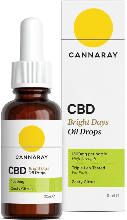 Cannaray CBD Oil Drops – Bright Days, 1500mg, Zesty Citrus | Strong High Strength 5% CBD | Vegan, THC-Free & GMO-Free (30ml)