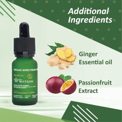 Dr Watson Relief + Plus High Strength Broad Spectrum CBD Oil Support Your Body Before During & After Exercise All Natural Hemp Passionfruit & Ginger 20ml 3000mg - Image 4