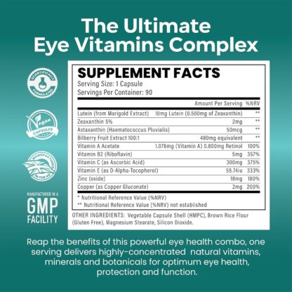 Eye Vitamins (Maximum Dose in UK) Superior Eye Supplement 10 Ingredients, 90 Capsules - Lutein, Zeaxanthin,Bilberry, Eye Health Capsules Eye Health Vision Health - Image 6